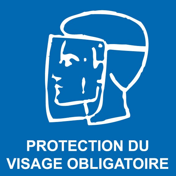 Signalétique d'obligation en vente sur différents supports avec nombreuses dimensions chez Promociel Autocollant protection du visage obligatoire en vente chez Promociel