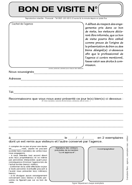 Carnet de 50 bons de visite duplicata les 5 exemplaires - Promociel