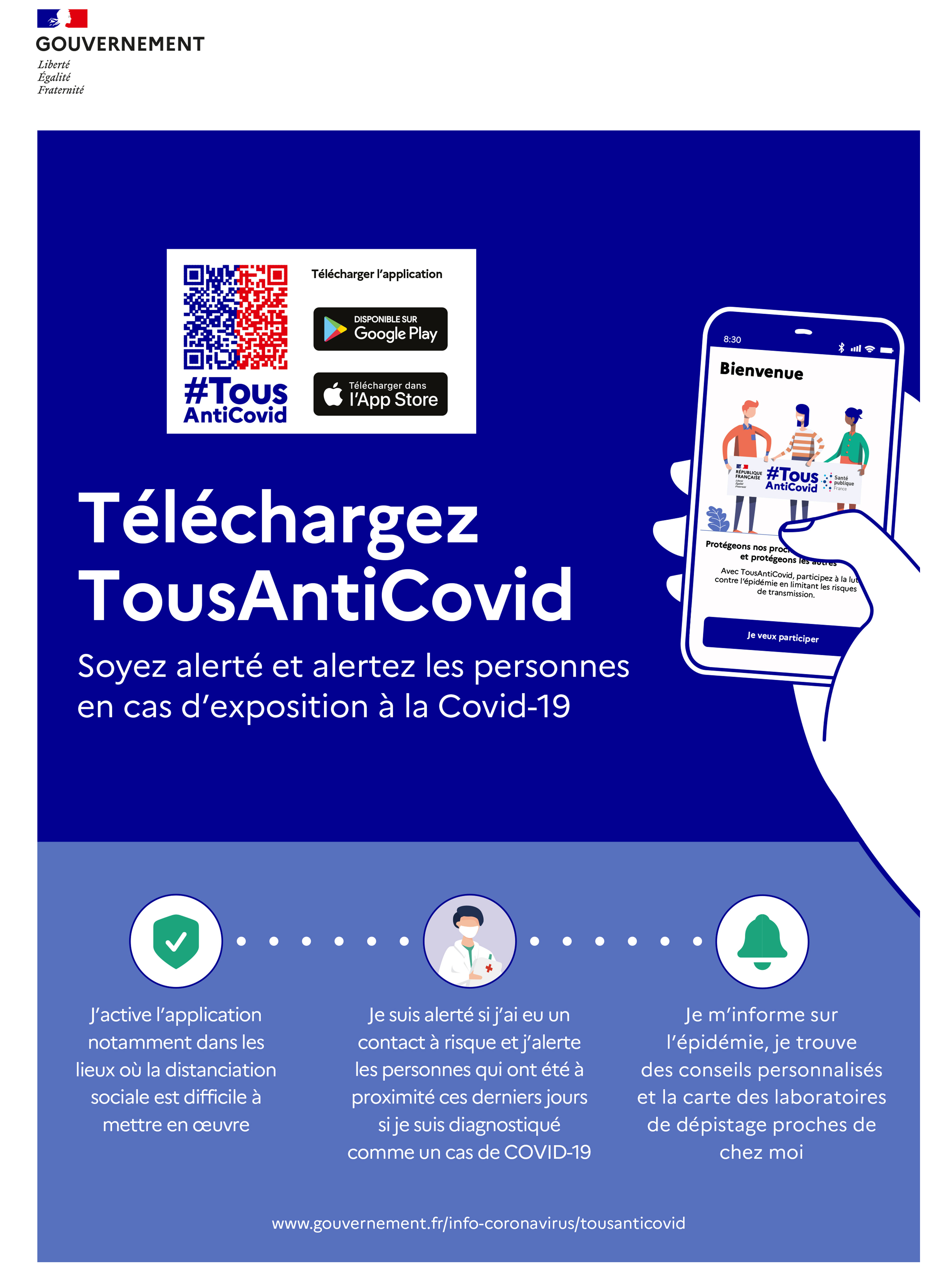 Panneau officiel téléchargez tousanticovid 30 x 40 cm pvc - Promociel