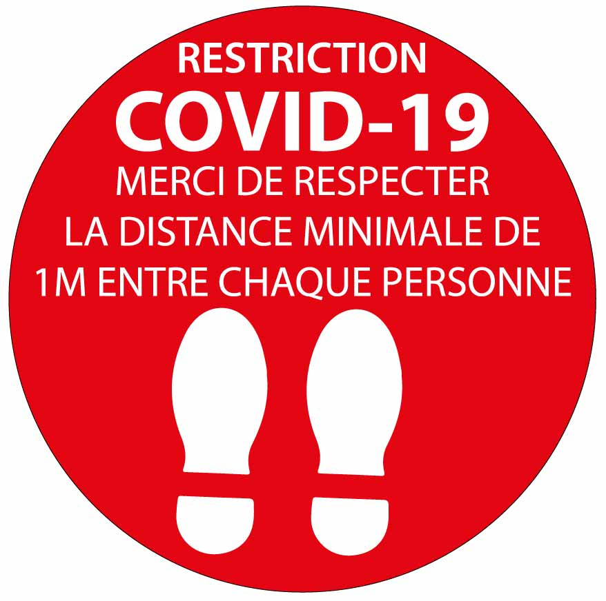 Autocollant de distance covid-19 rouge pour sol - Promociel