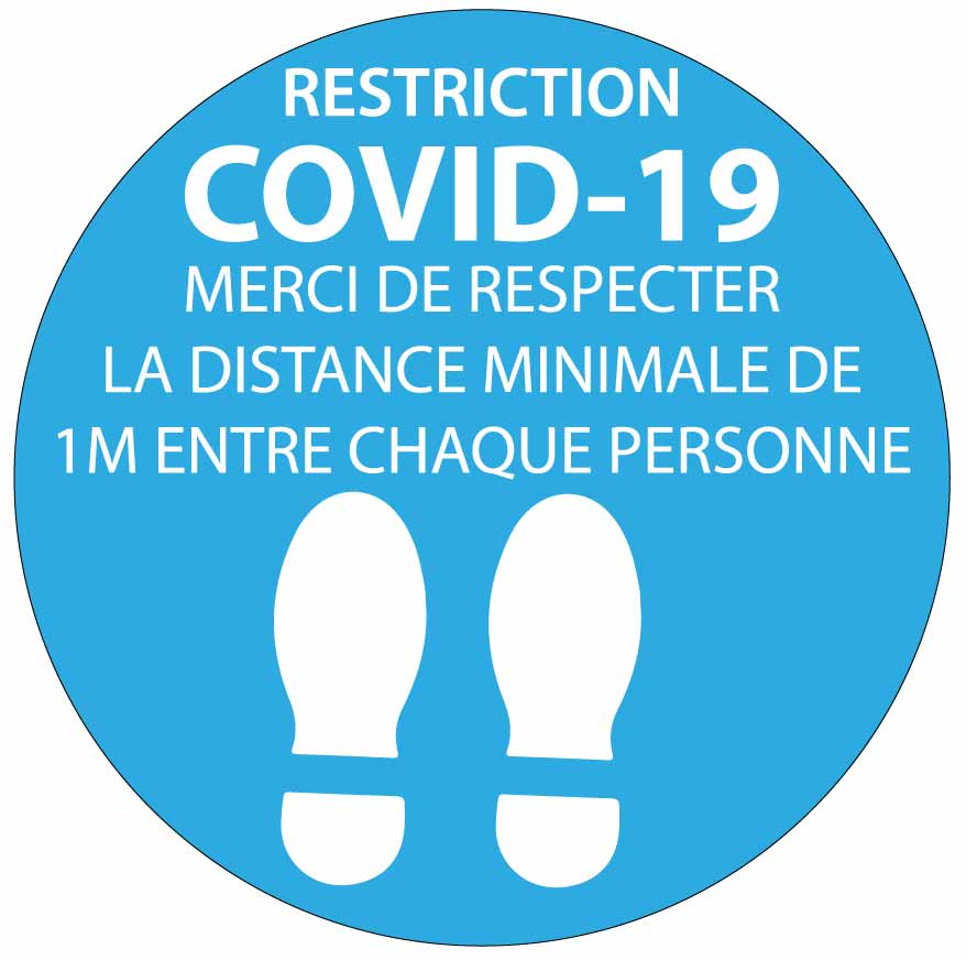 Autocollant de distance covid-19 bleu pour sol - Promociel