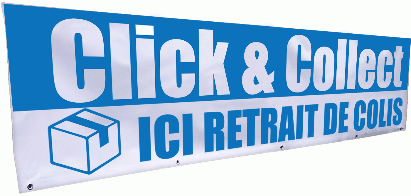 Banderole click & collect ici retrait de colis 3 x 0.8 m - Promociel