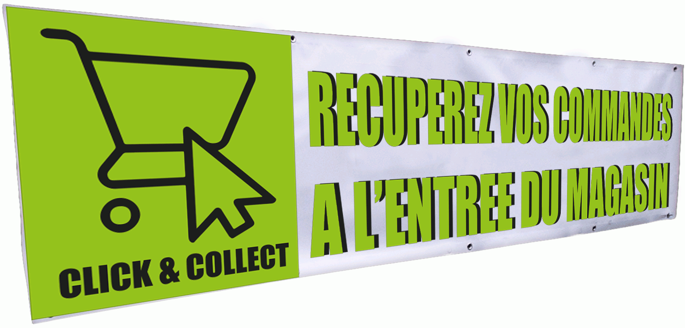 Banderole r&eacute;cup&eacute;rez vos commandes &agrave; l'entr&eacute;e du magasin 3 x 0.8 m - Promociel