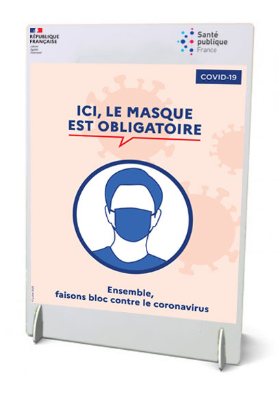 Chevalet a4 de comptoir officiel ici, le masque est obligatoire - Promociel