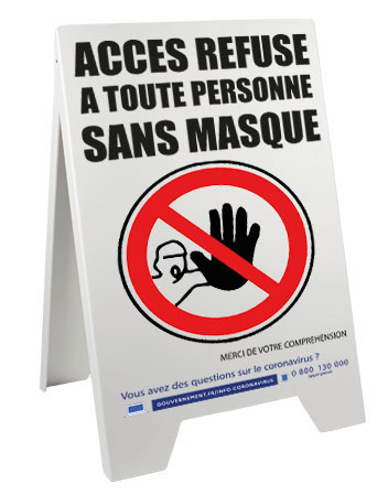 Chevalet 100 x 55 cm de sol accès refusé sans masque coronavirus - Promociel