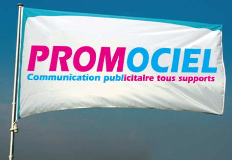 Vente en ligne de drapeaux publicitaires avec personnalisation en ligne : Promociel Drapeaux publicitaires personnalisés en ligne chez Promociel