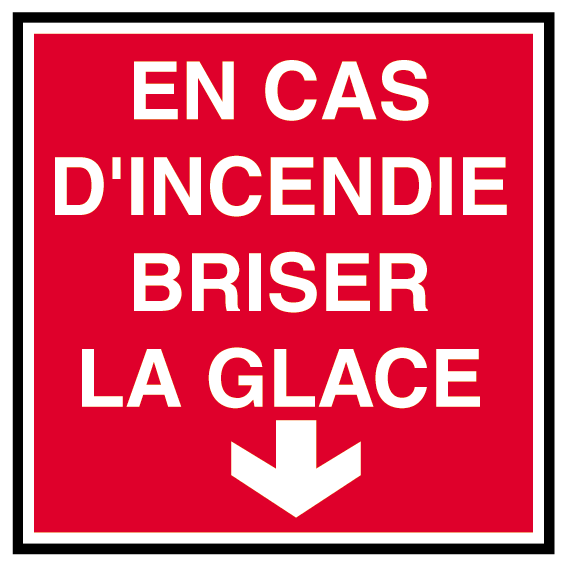 Vente en ligne de signalétique de prévention d'incendie Pictogramme en cas d'incendie briser la galace disponible en autocollants panneau PVc ou alu dnas différents formats