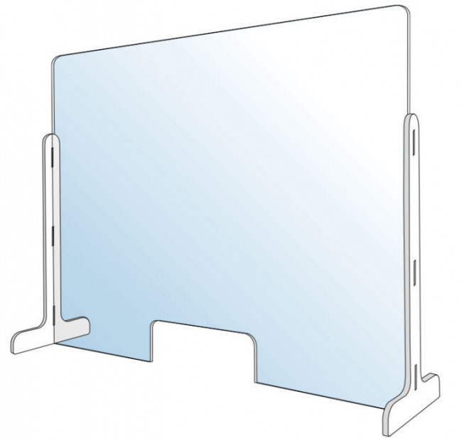 Hygiaphones et vitres plexiglas disponibles en différents formats chez Promociel Vitre de protection en plexiglas pour comptoir 100 x 70 cm en vente chez Promociel