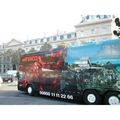 Bus transport commun equipe adhesif microperfore total vitres laterales arriere publicite mobile