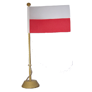 Drapeau de table Pologne en bois vernis