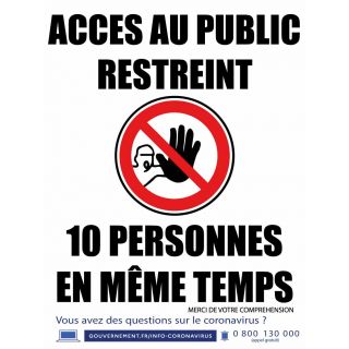 Affiche Accès au public restreint 10 personnes 30 x 40 cm