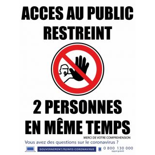 Affiche Accès au public restreint 2 personnes 30 x 40 cm