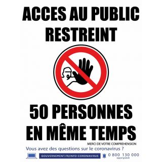 Panneau Accès au public restreint 50 personnes PVC 30 x 40 cm