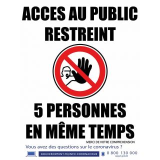 Affiche Accès au public restreint 5 personnes 30 x 40 cm