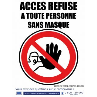 Autocollant Accès refusé sans masque Coronavirus 30 x 40 cm
