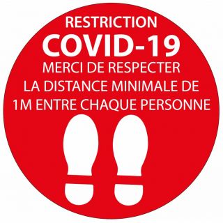 Autocollant de distance COVID-19 rouge pour sol