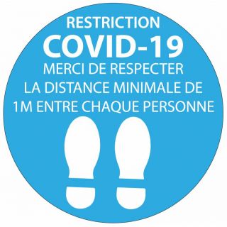 Autocollant de distance COVID-19 bleu pour sol