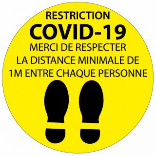 Autocollant de distance COVID-19 jaune et noir pour sol