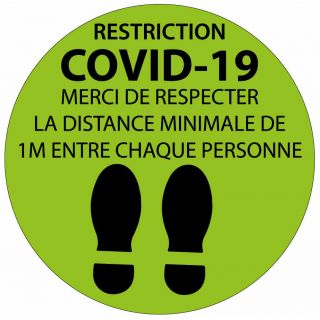 Autocollant de distance COVID-19 vert et noir pour sol