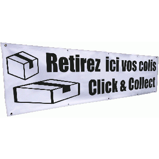 Banderole retirez ici vos colis Click & Collect 3 x 0.8 m avec oeillets