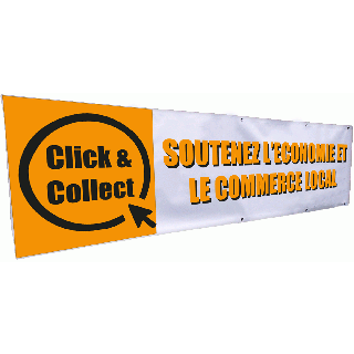 Banderole soutenez l'économie et le commerce local 3 x 0.8 m avec oeillets