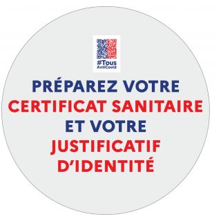 Autocollant Préparez votre certificat sanitaire et votre justificatif d'identité