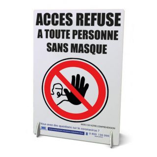 Chevalet A4 de comptoir Accès refusé sans masque Coronavirus