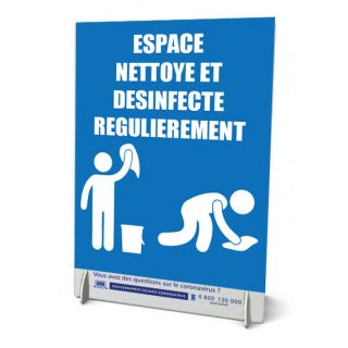 Chevalet A4 de comptoir Espace nettoyé et désinfecté régulièrement