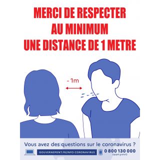 Panneau "Merci de respecter une distance minimum de 1 m" PVC 30 x 40 cm