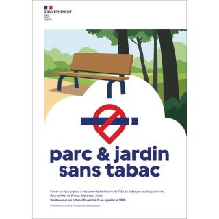 Panneau interdiction de fumer parc et jardin officiel en PVC expansé 3 mm d'épaisseur