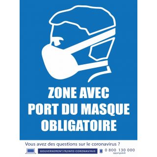 Panneau zone avec port du masque obligatoire PVC 30 x 40 cm