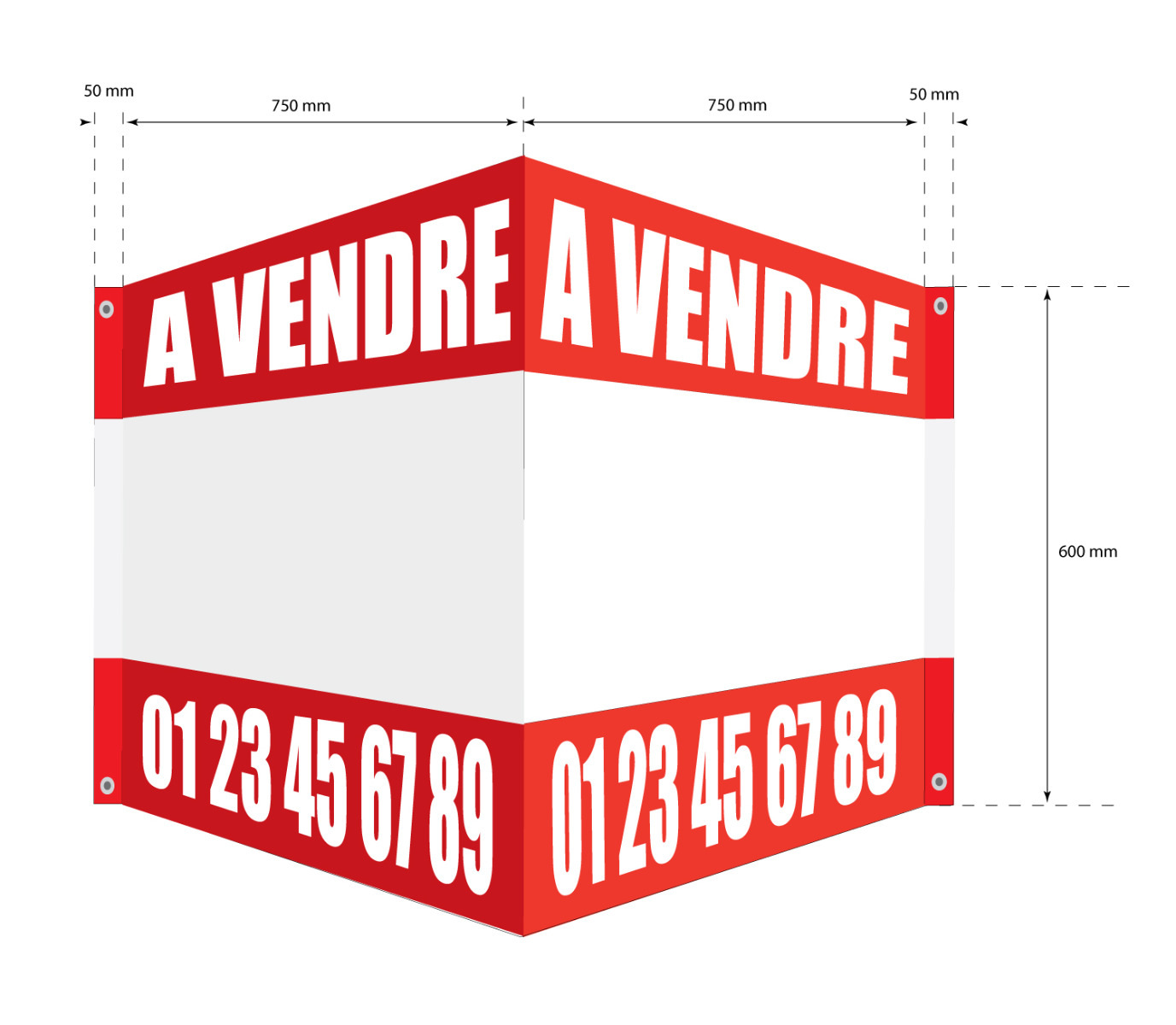 Panneau à vendre double v 75 x 60 cm rouge à personnaliser - Promociel
