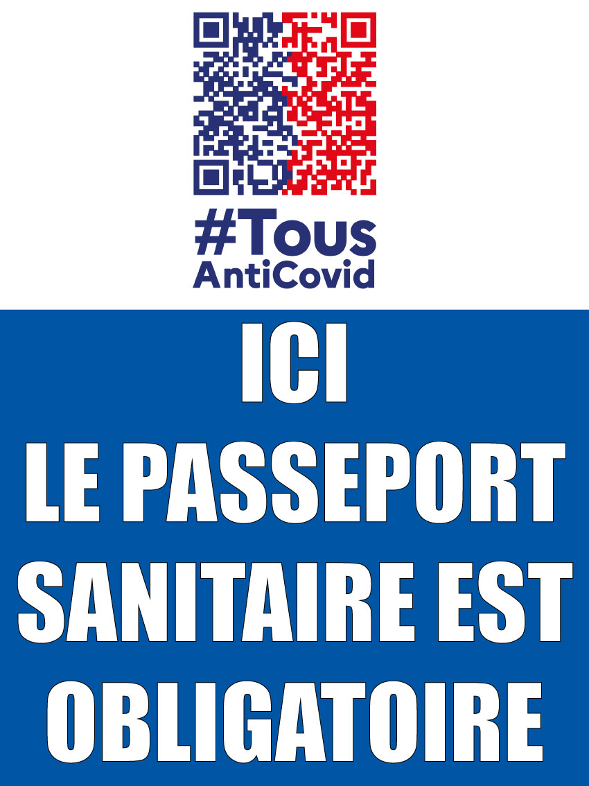 Autocollant ici le passeport sanitaire est obligatoire 30 x 40 cm - Promociel
