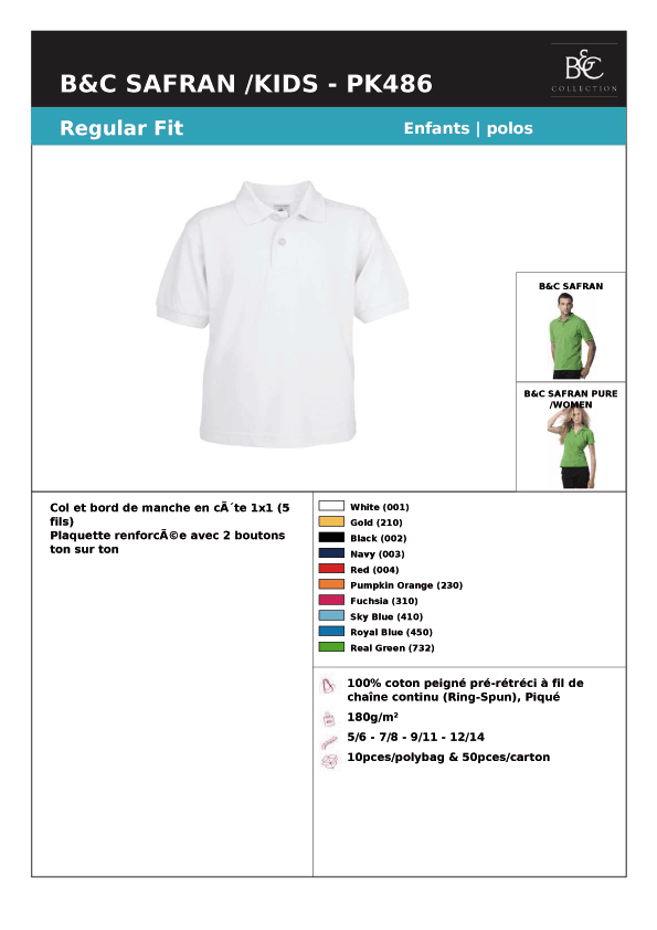 Polo safran kids blanc - Promociel