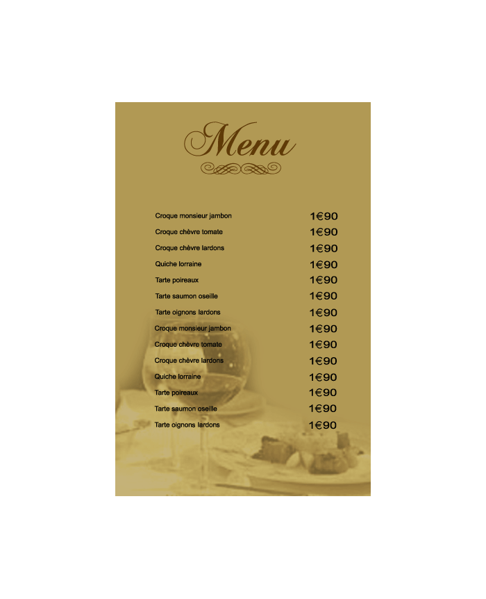 menu du restaurant moto