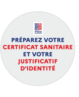 Autocollant Préparez votre certificat sanitaire et votre justificatif d'identité