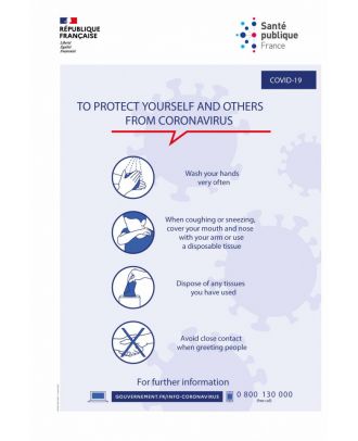 Autocollant de protection face au Coronavirus 40 x 60 cm en ANGLAIS