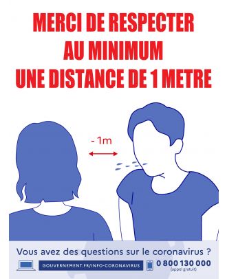 Affiche "Merci de respecter une distance minimum de 1 m" 30 x 40 cm