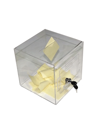 Insertion de bulletin dans une urne plexiglas 205 avec trappe 